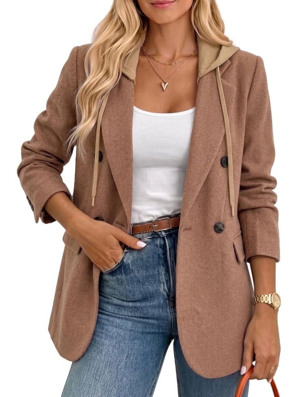 Chic Women's Tweed Hooded Plaid Blazer Jacket | Stylish Business Casual